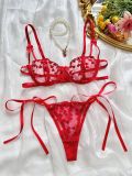 Romantic Heart Embroidered Sexy See-Through Mesh Bra Thong Lingerie Set