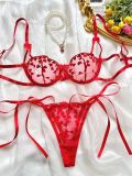 Romantic Heart Embroidered Sexy See-Through Mesh Bra Thong Lingerie Set