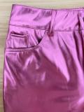 Women's Spring And Winter Metallic Bell Bottom Casual Long Leather Pants