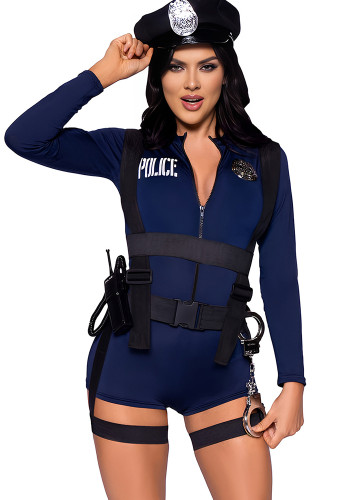 Policewoman Uniform Temptation Blue Police Costume Halloween Game Uniform Cosplay Outfit