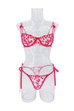 Romantic Heart Embroidered Sexy See-Through Mesh Bra Thong Lingerie Set