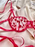 Romantic Heart Embroidered Sexy See-Through Mesh Bra Thong Lingerie Set