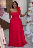 Sexy Slim Waist Ruffled One Shoulder Evening Dress