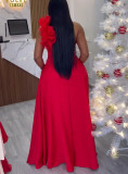 Sexy Slim Waist Ruffled One Shoulder Evening Dress