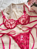 Romantic Heart Embroidered Sexy See-Through Mesh Bra Thong Lingerie Set