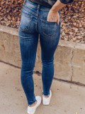 Women Ripped Washed Denim Tight Pants