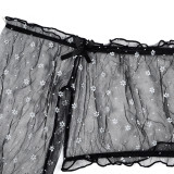 Women Ruffle Edge See-Through Bow Off Shoulder Half-Sleeve Sexy Lingerie Two-piece Set