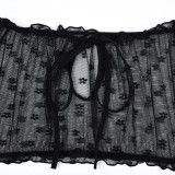 Women Ruffle Edge See-Through Bow Off Shoulder Sexy Lingerie Set