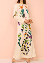 Women Long Sleeve Backless Animal Print Streetwear Casual Maxi Dress Women Long Sleeve Backless Animal Print Streetwear Casual Maxi Dress