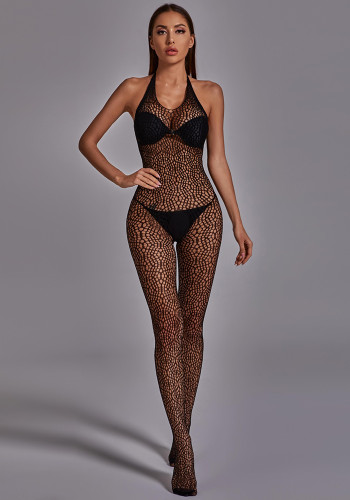Women Jacquard Net Clothes Open Crotch Jumpsuit Sexy Hollow Temptation Passionate Temptation Sexy Lingerie