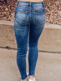 Women Ripped Washed Denim Tight Pants