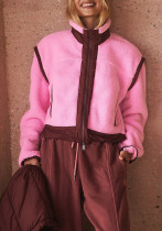 Women Stand Collar Outdoor Sherpa Cardigan Zip Jacket