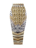 Women Bikini Leopard Print Strappy Halter Neck Backless Mesh Skirt Swimwear