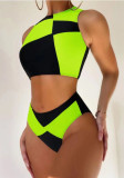 Sexy Contrast Color High Waist Two Pieces Bikini Women's Swimsuit