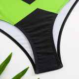 Sexy Contrast Color High Waist Two Pieces Bikini Women's Swimsuit