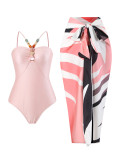 Women's Straps One-Piece Swimsuit Long Skirt Two-Piece Beachwear