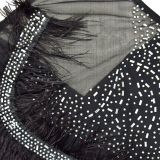 Fashion Women's Solid Color Mesh Beaded Feather Club Dress