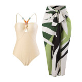 Women's Straps One-Piece Swimsuit Long Skirt Two-Piece Beachwear