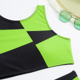 Sexy Contrast Color High Waist Two Pieces Bikini Women's Swimsuit