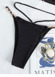 Crystal Chain Two Pieces Lace-Up Halter Neck Bikini Swimsuit For Women