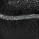 Fashion Women's Solid Color Mesh Beaded Feather Club Dress