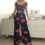 Summer Women's Fashion Chic Trendy Printed Wide Leg Jumpsuit