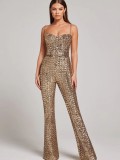 Spring And Winter Fashion Sexy Chain Belt Sequin Jumpsuit