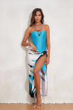Women's Straps One-Piece Swimsuit Long Skirt Two-Piece Beachwear