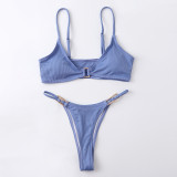 Summer Sexy Two Pieces Women's Ribbed Solid Color Bikini Swimsuit