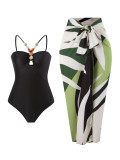Women's Straps One-Piece Swimsuit Long Skirt Two-Piece Beachwear