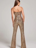 Spring And Winter Fashion Sexy Chain Belt Sequin Jumpsuit