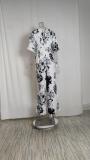 Summer Women's Fashionable And Elegant Print Bat Sleeves Slim Waist V-Neck Jumpsuit