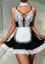 Sexy Lace Deep V Lace-Up Seductive Maid Uniform Cosplay Lingerie For Women Sexy Lace Deep V Lace-Up Seductive Maid Uniform Cosplay Lingerie For Women