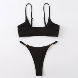 Summer Sexy Two Pieces Women's Ribbed Solid Color Bikini Swimsuit