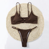 Summer Sexy Two Pieces Women's Ribbed Solid Color Bikini Swimsuit