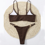 Summer Sexy Two Pieces Women's Ribbed Solid Color Bikini Swimsuit