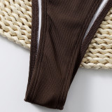 Summer Sexy Two Pieces Women's Ribbed Solid Color Bikini Swimsuit