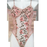Sexy Lingerie Erotic Women's Straps One-Piece Embroidered Mesh See-Through Bodysuit