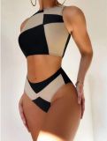 Sexy Contrast Color High Waist Two Pieces Bikini Women's Swimsuit