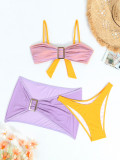 Metal Buckle Bikini Mesh Skirt Sexy Three-Piece Swimsuit