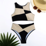Sexy Contrast Color High Waist Two Pieces Bikini Women's Swimsuit