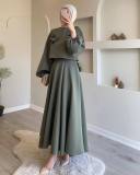 Spring Dubai Floral Lantern Sleeve Loose Dress Women's Skirt Two-Piece Set