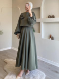 Spring Dubai Floral Lantern Sleeve Loose Dress Women's Skirt Two-Piece Set
