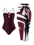 Women's Straps One-Piece Swimsuit Long Skirt Two-Piece Beachwear
