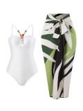 Women's Straps One-Piece Swimsuit Long Skirt Two-Piece Beachwear
