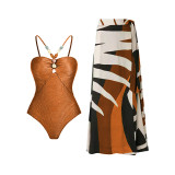 Women's Straps One-Piece Swimsuit Long Skirt Two-Piece Beachwear