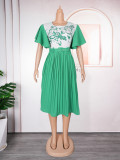 African Women's Printed Mother Of The Bride Dress Plus Size Pleated Dress With Belt