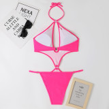 One-Piece Hollow Sexy Pearl Chain Halter Neck Triangle Sexy Swimsuit For Women