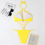 One-Piece Hollow Sexy Pearl Chain Halter Neck Triangle Sexy Swimsuit For Women