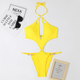One-Piece Hollow Sexy Pearl Chain Halter Neck Triangle Sexy Swimsuit For Women